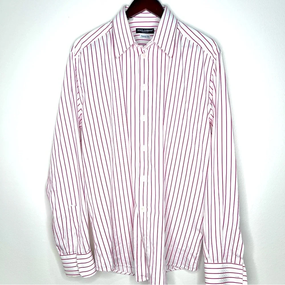 Dolce&Gabbana Tailored fit Men’s Dress shirt White and red pinstripes 17/43